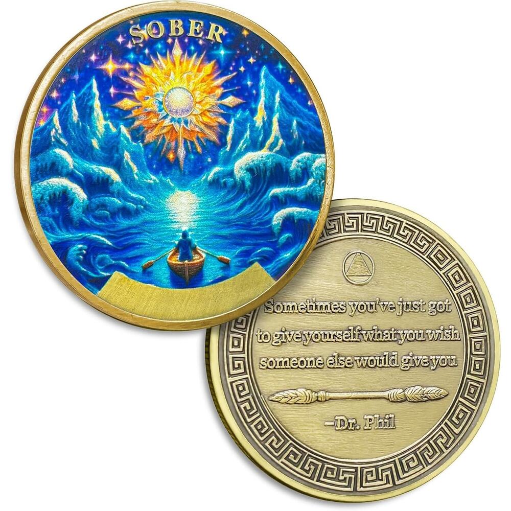 Fantasy Winter Night 8 Year Sobriety Coin Rowing to Hope w/ Token Capsule New